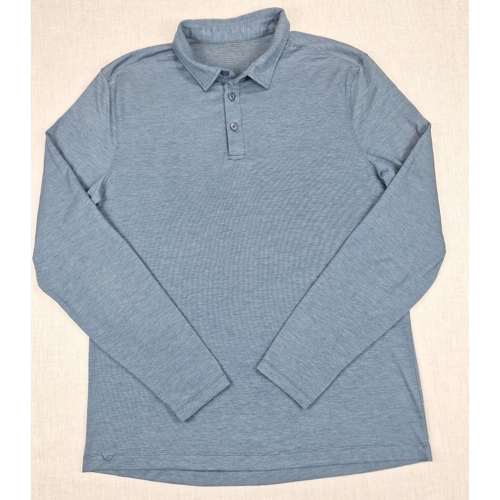 Lululemon Men Evolution Long Sleeve Polo Shirt Heathered Blue Gray Size L